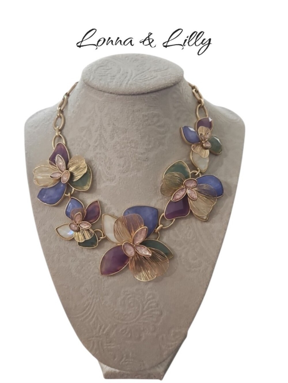 NWT Lonna & Lilly Gold / Multi Color Flower Frontal Statement Necklace